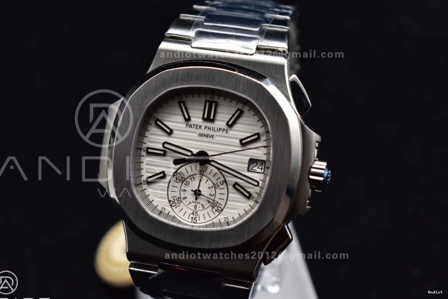Nautilus PPF Mod Stk A7750 Date Wht SS Chrono SS 5980 0316